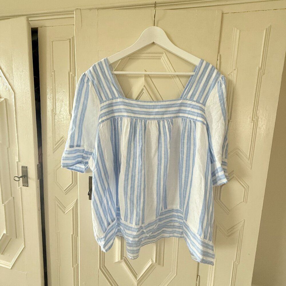 Old Navy Light Blue White Striped Smocked Swing Blouse, Size XXL, NWT